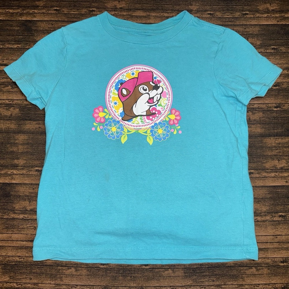 Buc-ee's Shirt Kids Youth XS Floral Beaver Blue "Enjoy Every Moment"